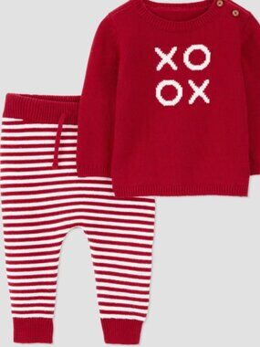 NWT Carter’s Baby Boy Valentine Outfit 3 Months Knit 2 Piece XOX Red Sweater Set